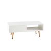 41.34" Rattan Coffee table, sliding door for storage, solid wood legs, Modern table for living room ,White