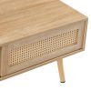 41.34" Rattan Coffee table, sliding door for storage, solid wood legs, Modern table for living room , natural