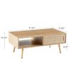 41.34" Rattan Coffee table, sliding door for storage, solid wood legs, Modern table for living room , natural