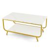 2-Tier Faux Marble Top Rectangular Coffee Table with Metal Frame