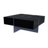 ON-TREND Unique Design Coffee Table with 4 Hidden Storage Compartments, Square Cocktail Table with Extendable Sliding Tabletop, UV High-gloss Design C