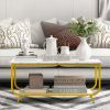 2-Tier Faux Marble Top Rectangular Coffee Table with Metal Frame