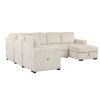 U_Style U-shaped Corduroy Combination Corner Sofa with Storage Lounge Chair, 6-seater Oversized Sofa, With USB interfaces,Suitable for Living Room, Of