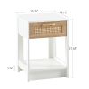 15.75" Rattan End table with drawer, Modern nightstand, side table for living room, bedroom,white