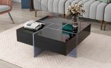 ON-TREND Unique Design Coffee Table with 4 Hidden Storage Compartments, Square Cocktail Table with Extendable Sliding Tabletop, UV High-gloss Design C