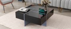 ON-TREND Unique Design Coffee Table with 4 Hidden Storage Compartments, Square Cocktail Table with Extendable Sliding Tabletop, UV High-gloss Design C