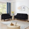 Modern 3 Piece seat Sofa Couch with Scooped Armrest/Wood legs,Upholstered Velvet 3-seat Sofa with Removable Cushions for Livingroom Bedroom,Black