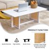 Chinese style white solid wood and imitation rattan coffee table, rectangular solid wood coffee low table, small living room coffee table