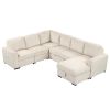 U_Style U-shaped Corduroy Combination Corner Sofa with Storage Lounge Chair, 6-seater Oversized Sofa, With USB interfaces,Suitable for Living Room, Of