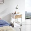 15.75" Rattan End table with drawer, Modern nightstand, side table for living room, bedroom,white