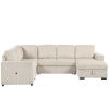 U_Style U-shaped Corduroy Combination Corner Sofa with Storage Lounge Chair, 6-seater Oversized Sofa, With USB interfaces,Suitable for Living Room, Of