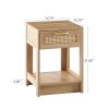 15.75" Rattan End table with drawer, Modern nightstand, side table for living room, bedroom,natural