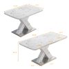 Modern Square Dining Table, Stretchable, white Marble Table Top+MDF X-Shape Table Leg with Metal Base