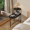 Round Coffee Table with Storage Tray 2 Tier Oval End Tables Wooden Small Side Table for Living Room (Black)