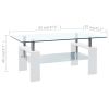 Coffee Table White and Transparent 37.4"x21.7"x15.7" Tempered Glass