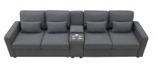 [VIDEO provided] [New] 114.2" Upholstered Sofa with Console, 2 Cupholders and 2 USB Ports Wired or Wirelessly Charged, Modern Linen Fabric Couches wit