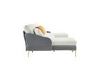 Modern large area Linen+Leathaire fabric color matching segmented sofa, ultra wide lounge chair, golden legs, U-shaped, gray+white