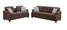 2pcs Sofa set Living Room Furniture Dark Coffee Plush Polyfiber Sofa Loveseat w Console Pillows Couch