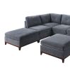 Ash Grey Chenille Fabric Modular Sectional 7pc Set Living Room Furniture U-Sectional Couch 2x Corner Wedge 3x Armless Chairs and 2x Ottomans Tufted Ba