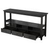 3 Tier Vintage Solid Console Table with 3 Drawers and Shelves, Industrial Console Table Coffee Table for Living Room Entry Bedroom Black Color