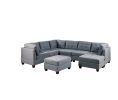 Modular Sectional 9pc Set Living Room Furniture Corner Sectional Tufted Nail heads Couch Gray Linen Like Fabric 3x Corner Wedge 4x Armless Chairs and