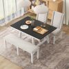 TREXM 6-Piece Classic Dining Table Set, Rectangular Extendable Dining Table with two 12"W Removable Leaves and 4 Upholstered Chairs & 1 Bench for Dini