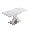 Modern Square Dining Table, Stretchable, white Marble Table Top+MDF X-Shape Table Leg with Metal Base