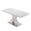 Modern Square Dining Table, Stretchable, white Marble Table Top+MDF X-Shape Table Leg with Metal Base