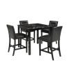 5-Piece Kitchen Table Set Faux Marble Top Counter Height Dining Table Set with 4 PU Leather-Upholstered Chairs (Black)