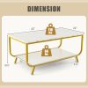 2-Tier Faux Marble Top Rectangular Coffee Table with Metal Frame