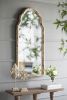 22" x 48" Large Cream & Gold Framed Wall Mirror, Wood Arched Mirror with Decorative Window Look for Living Room, Bathroom, Entryway