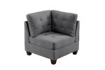 Modular Sectional 6pc Set Living Room Furniture U-Sectional Tufted Nail heads Couch Gray Linen Like Fabric 2x Corner Wedge 2x Armless Chairs and 2x Ot