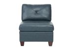 Genuine Leather Ink Blue Tufted 7pc Modular Sofa Set 3x Corner Wedge 3x Armless Chair 1x Ottoman Living Room Furniture Sofa Couch