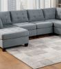 Modular Sectional 6pc Set Living Room Furniture U-Sectional Tufted Nail heads Couch Gray Linen Like Fabric 2x Corner Wedge 2x Armless Chairs and 2x Ot