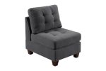 Modular Sectional 6pc Set Living Room Furniture Corner Sectional Tufted Nail heads Couch Gray Linen Like Fabric 3x Corner Wedge 2x Armless Chairs and