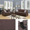 2pcs Sofa set Living Room Furniture Dark Coffee Plush Polyfiber Sofa Loveseat w Console Pillows Couch