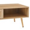 41.34" Rattan Coffee table, sliding door for storage, solid wood legs, Modern table for living room , natural