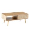 41.34" Rattan Coffee table, sliding door for storage, solid wood legs, Modern table for living room , natural