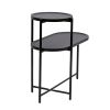 Round Coffee Table with Storage Tray 2 Tier Oval End Tables Wooden Small Side Table for Living Room (Black)