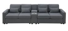 [VIDEO provided] [New] 114.2" Upholstered Sofa with Console, 2 Cupholders and 2 USB Ports Wired or Wirelessly Charged, Modern Linen Fabric Couches wit