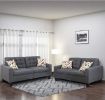 Living Room Furniture 2pc Sofa Set Blue Grey Polyfiber Tufted Sofa Loveseat w Pillows Cushion Couch Solid pine