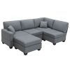 [VIDEO provided][New]89.8*60.2" Modern Sectional Sofa,5-Seat Modular Couch Set with Convertible Ottoman,L-Shape Linen Fabric Corner Couch Set with 2 P