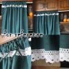 Solid Color Half Window Curtain Lace Curtain Short Kitchen Curtains, Dark Green