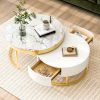 Modern Round Nesting Coffee Table with Drawers in White