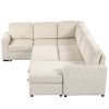 U_Style U-shaped Corduroy Combination Corner Sofa with Storage Lounge Chair, 6-seater Oversized Sofa, With USB interfaces,Suitable for Living Room, Of