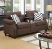 2pcs Sofa set Living Room Furniture Dark Coffee Plush Polyfiber Sofa Loveseat w Console Pillows Couch