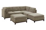 Camel Chenille Fabric Modular Sectional 6pc Set Living Room Furniture Corner L-Sectional Couch 2x Corner Wedge 2x Armless Chairs and 2x Ottomans Tufte