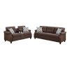 2pcs Sofa set Living Room Furniture Dark Coffee Plush Polyfiber Sofa Loveseat w Console Pillows Couch