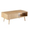 41.34" Rattan Coffee table, sliding door for storage, solid wood legs, Modern table for living room , natural