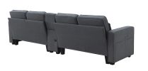 [VIDEO provided] [New] 114.2" Upholstered Sofa with Console, 2 Cupholders and 2 USB Ports Wired or Wirelessly Charged, Modern Linen Fabric Couches wit